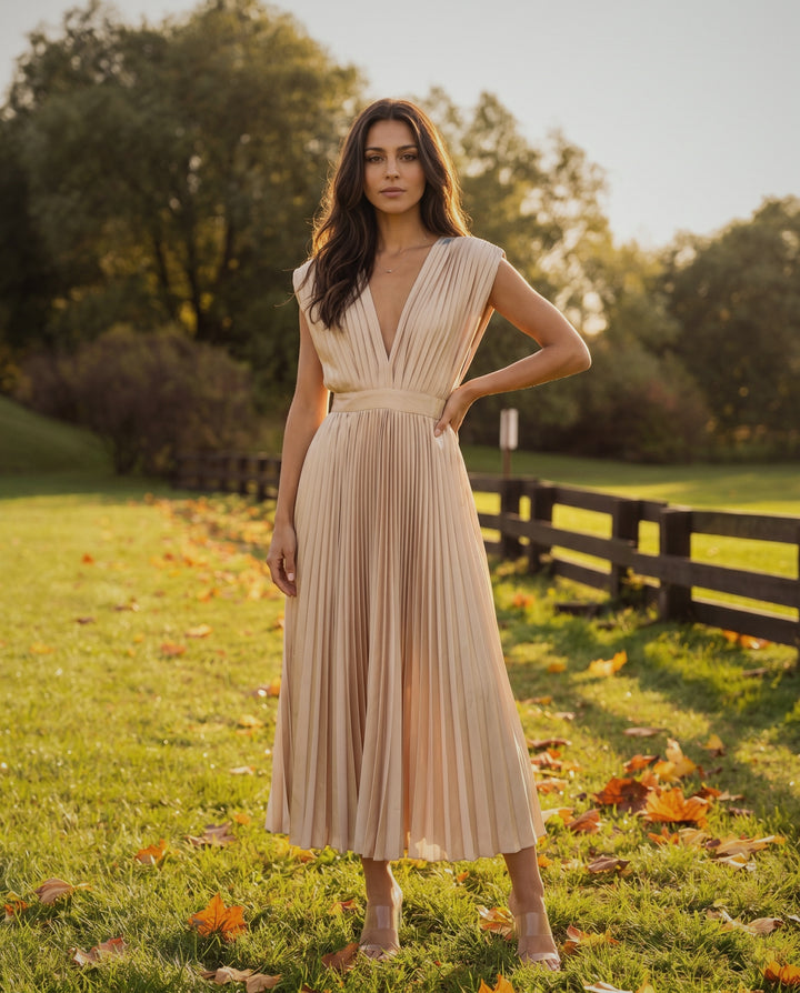 Anastasia Sleeveless Pleated Maxi Dress