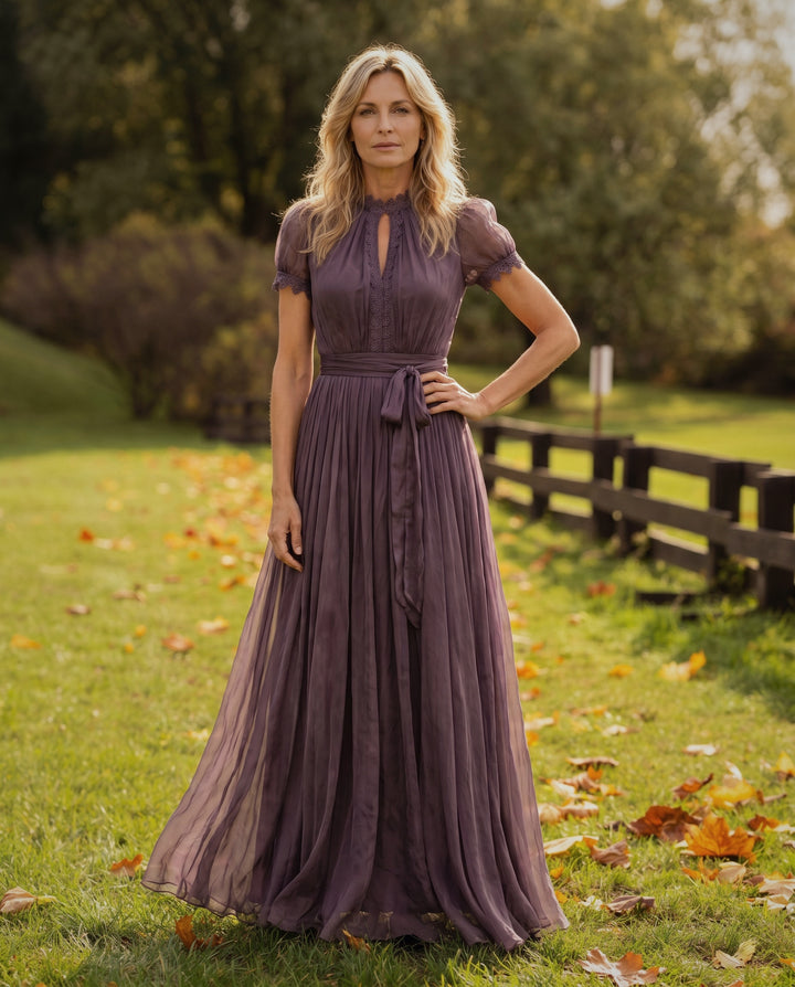 Chiffon lace trim dress
