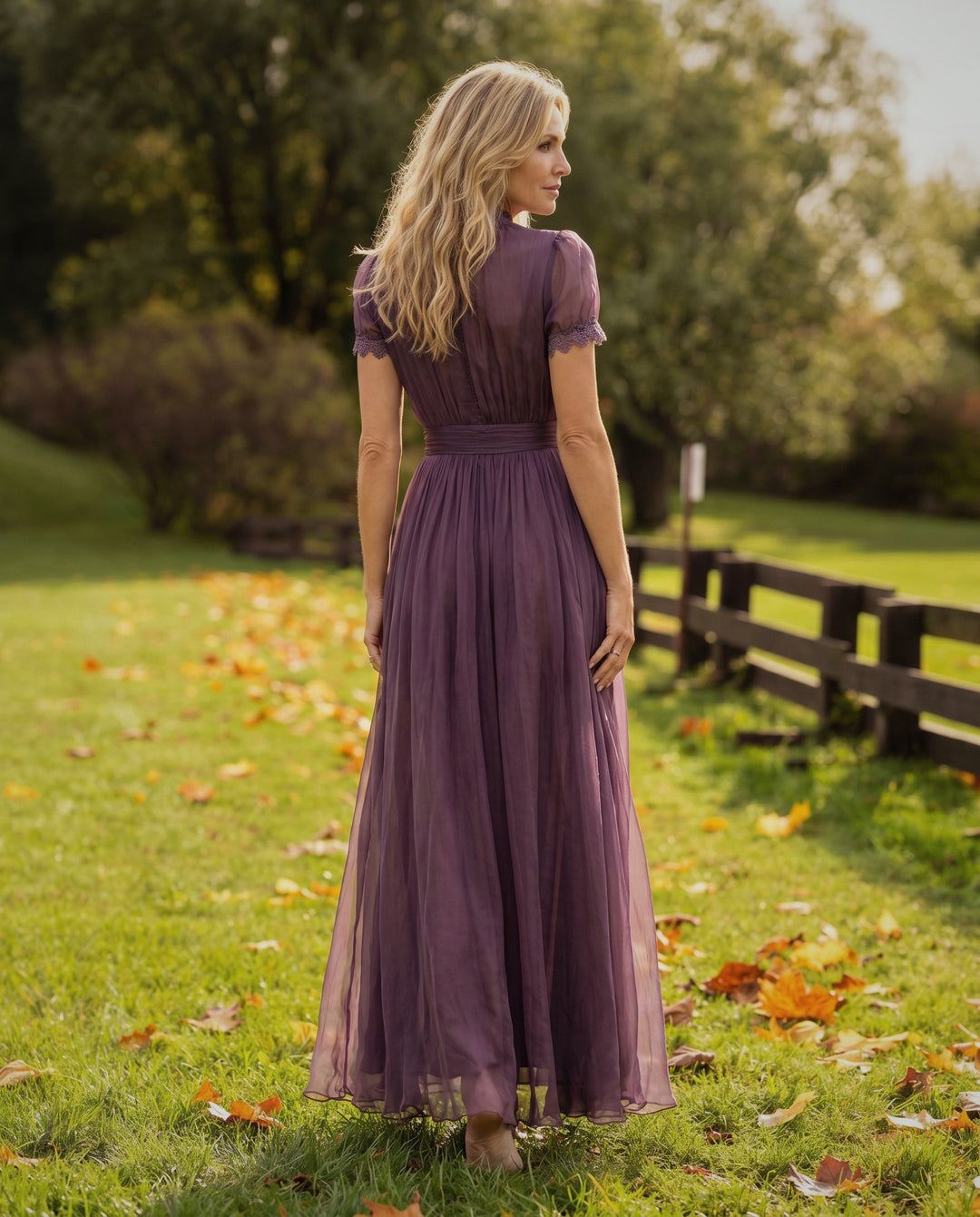 Chiffon lace trim dress