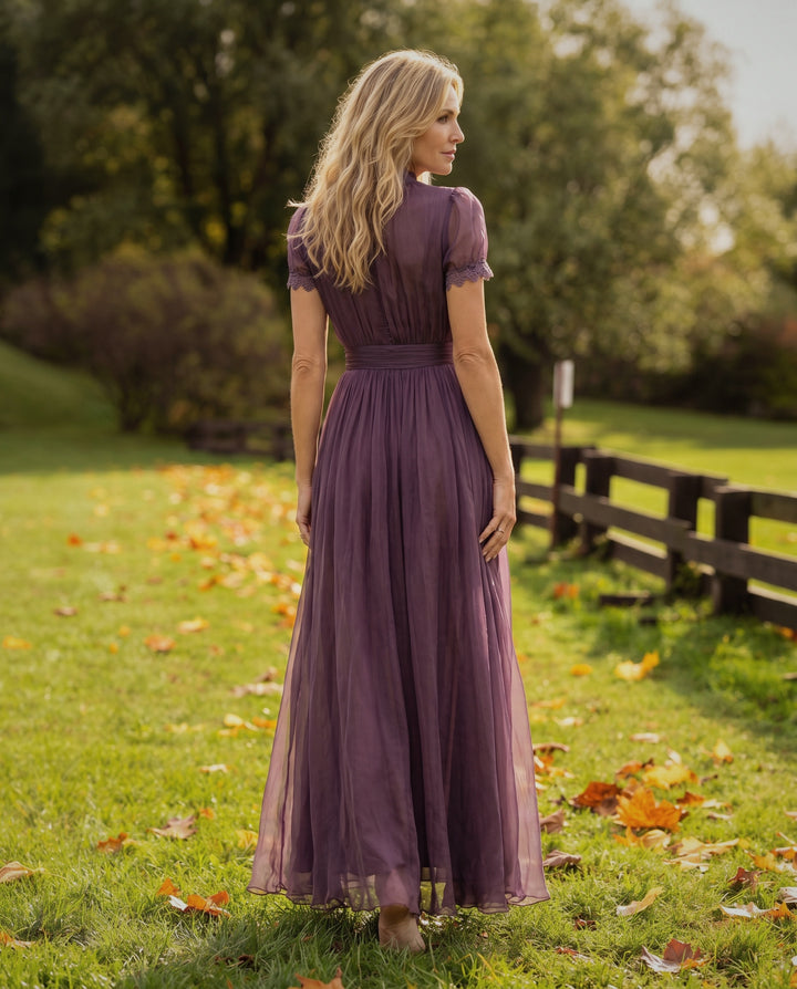 Chiffon lace trim dress