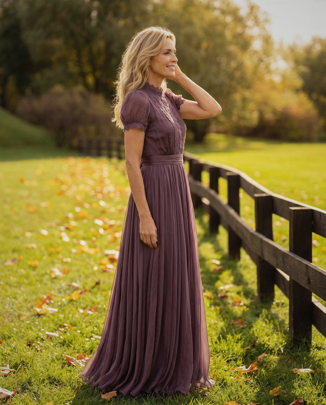 Chiffon lace trim dress